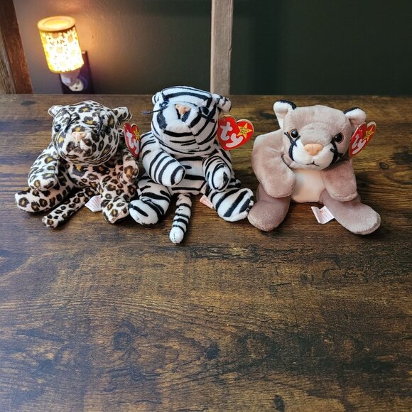 Ty Beanie Babies Blizzard Freckles Canyon The Cougar Wild Cats Vintage NWT - Picture 1 of 11